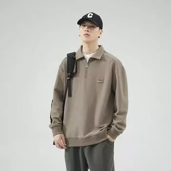 Весенне-осенняя мужская американская рубашка-поло на молнии с отворотом, флисовый утолщенный модный спортивный повседневный теплый топ M