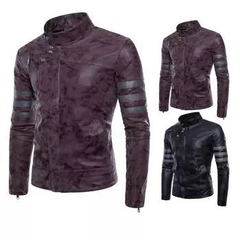 Весенне-осенняя мужская байкерская куртка из матовой искусственной кожи с нестандартной молнией S чёрный