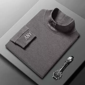 Весенне-осенняя мужская бархатная футболка с длинными рукавами в немецком стиле, полуводолазка среднего возраста с вышивкой буквами, повседневная модная футболка, нижняя рубашка для мужчин M