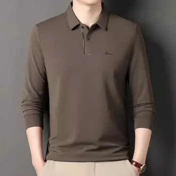 Весенне-осенняя мужская бесшовная футболка с длинными рукавами, мужская эластичная повседневная футболка с воротником-поло, мужская майка, модная мужская футболка-поло M