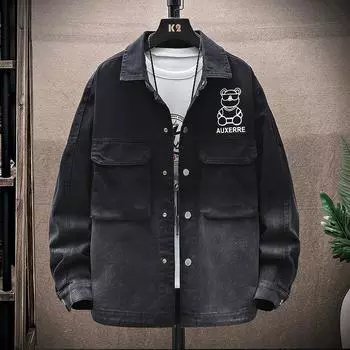 Весенне-осенняя мужская джинсовая куртка с градиентом, синее повседневное пальто с принтом M чёрный