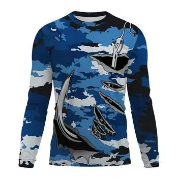 Весенне-осенняя мужская футболка для рыбалки на открытом воздухе, 3D-принтованная футболка для рыбалки для мужчин, повседневная футболка с длинным рукавом, топы S