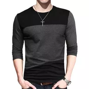 Весенне-осенняя мужская футболка из сострадательного хлопка с длинными рукавами, рубашка больших размеров с круглым вырезом, молодежная нижняя рубашка M
