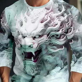 Весенне-осенняя мужская футболка с 3D-принтом в виде цифрового дракона, с длинным рукавом и круглым вырезом, повседневная мужская футболка, топы, стираные графические футболки S