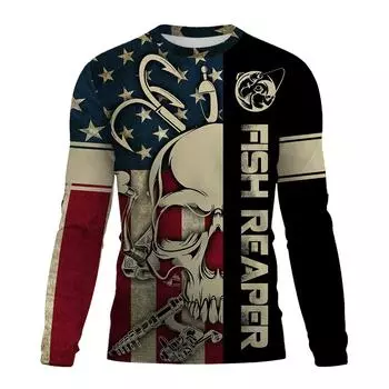 Весенне-осенняя мужская футболка с 3D-принтом и рисунком рыбы, модная повседневная одежда с длинными рукавами, футболка для рыбалки на открытом воздухе XS-5X S