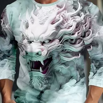 Весенне-осенняя мужская футболка с 3D-принтом в виде цифрового дракона, с длинным рукавом и круглым вырезом, повседневная мужская футболка, топы, стираные графические футболки S