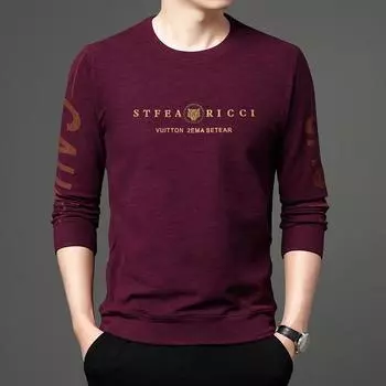 Весенне-осенняя мужская футболка с длинными рукавами, молодежный повседневный свитер с круглым вырезом и буквенным принтом, мужская верхняя одежда M