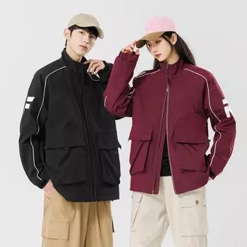 Весенне-осенняя мужская и женская куртка с воротником-стойкой Windstorm, гонконгская модная брендовая новая повседневная свободная нишевая куртка Ins M чёрный