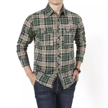 Весенне-осенняя мужская клетчатая рубашка с длинным рукавом, мужская повседневная хлопковая рубашка для активного отдыха, хлопок M