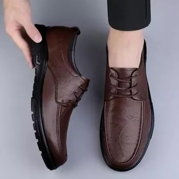 Весенне-осенняя мужская кожаная обувь в стиле ретро, повседневная роскошная брендовая итальянская обувь, дизайнерская новая мода 2024 года 38 чёрный