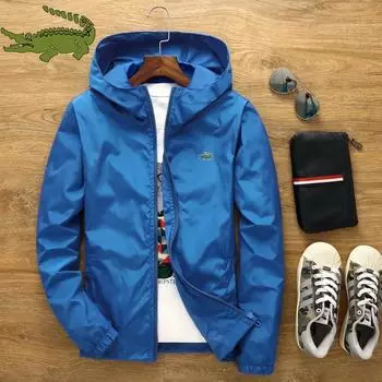 Весенне-осенняя мужская куртка-бомбер с капюшоном, большие размеры, ветрозащитная и водонепроницаемая спортивная одежда, куртка на молнии с вышивкой, пальто S темно-синий