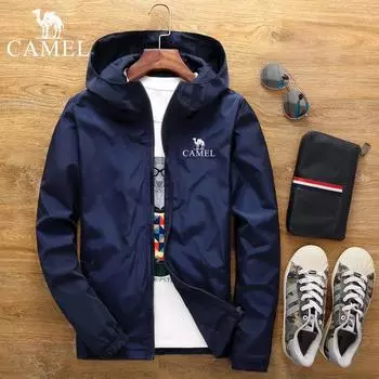 Весенне-осенняя мужская куртка-бомбер с капюшоном, большие размеры, ветрозащитная и водонепроницаемая спортивная одежда, куртка на молнии с вышивкой, пальто S темно-синий