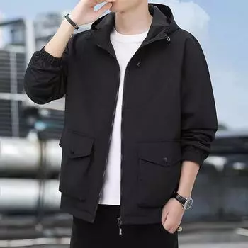 Весенне-осенняя мужская куртка для активного отдыха, свободная повседневная универсальная куртка M чёрный
