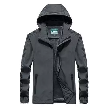 Весенне-осенняя мужская куртка для активного отдыха, быстросохнущая, эластичная, с капюшоном, свободная, большого размера, ветрозащитная, повседневная куртка M чёрный