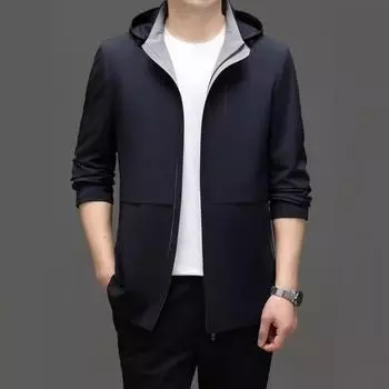 Весенне-осенняя мужская куртка, модная съемная новая повседневная однотонная мужская свободная тонкая куртка с капюшоном, трендовая M