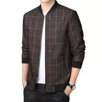 Весенне-осенняя мужская куртка, модный тренд, повседневная шерстяная куртка в клетку, флисовая утолщенная верхняя куртка M серый