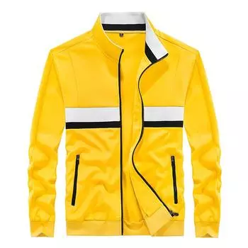 Весенне-осенняя мужская куртка на молнии, тонкая, желтая, однотонная, с воротником-стойкой, повседневная мужская одежда, прямой подол, молодежная куртка M