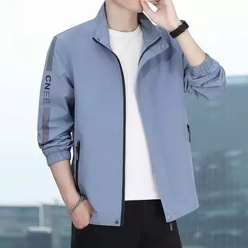 Весенне-осенняя мужская куртка, новая повседневная куртка с воротником-стойкой, ветровка, куртка большого размера для активного отдыха M чёрный