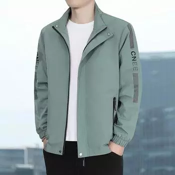 Весенне-осенняя мужская куртка, новая повседневная куртка с воротником-стойкой, ветровка, куртка большого размера для активного отдыха M небесно-голубой