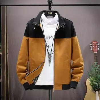 Весенне-осенняя мужская куртка, облегающая куртка из чистого хлопка с воротником-стойкой, бейсбольная одежда, повседневная куртка, рубашка, мужской топ M хаки