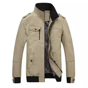 Весенне-осенняя мужская куртка, облегающая молодежная повседневная мужская куртка из чистого хлопка M хаки