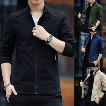 Весенне-осенняя мужская куртка, однотонная рабочая куртка, красивая тонкая мужская молодежная стираная куртка XXXXL чёрный