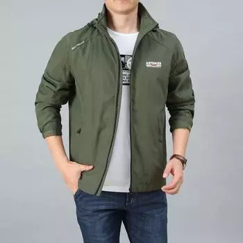 Весенне-осенняя мужская куртка, повседневная куртка для активного отдыха, свободный большой размер, ветрозащитный водонепроницаемый быстросохнущий дышащий верх M хаки