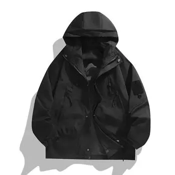 Весенне-осенняя мужская куртка с капюшоном для активного отдыха, рыбалки, походов, ветрозащитная, дышащая, удобная, с карманами на молнии M чёрный