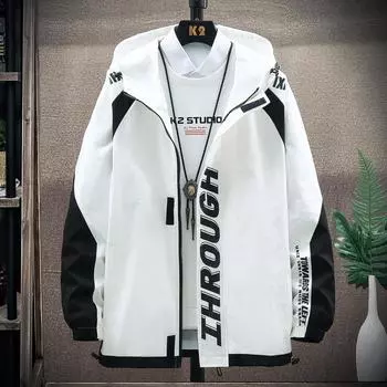 Весенне-осенняя мужская куртка с капюшоном в корейском стиле L белый