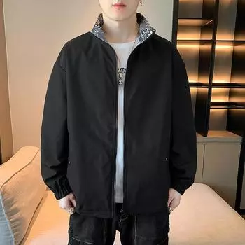 Весенне-осенняя мужская куртка с лацканами, модная, универсальная, с принтом, повседневная, свободная, мужская верхняя куртка для мужчин M синий