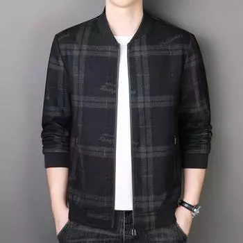 Весенне-осенняя мужская куртка с принтом, приталенная тонкая модная бейсбольная куртка большого размера, деловой топ M чёрный
