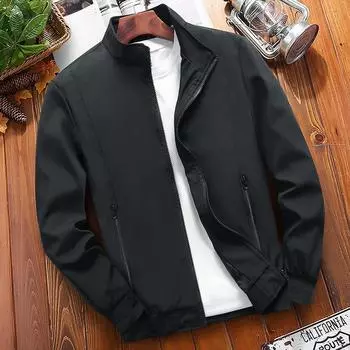 Весенне-осенняя мужская куртка со свободным верхом, повседневная куртка, дышащий легкий плащ, сплошной цвет, большой повседневный плащ с воротником-стойкой XXXXL чёрный