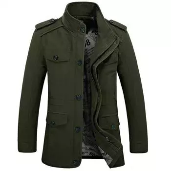 Весенне-осенняя мужская куртка, сплошной цвет, воротник-стойка, куртка средней длины, пальто больших размеров L хаки