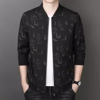 Весенне-осенняя мужская куртка среднего возраста, деловая, дышащая, повседневная, универсальная, с воротником-стойкой, мужская куртка M чёрный