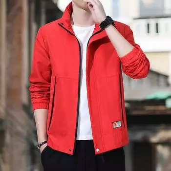 Весенне-осенняя мужская куртка, тонкая одежда для спорта и отдыха с воротником, мужское повседневное пальто L красный