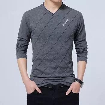 Весенне-осенняя мужская модная рубашка с длинными рукавами и V-образным вырезом с принтом XXXXXL белый
