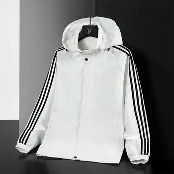 Весенне-осенняя мужская модная тенденция, универсальная спортивная дышащая свободная повседневная красивая куртка с капюшоном M белый