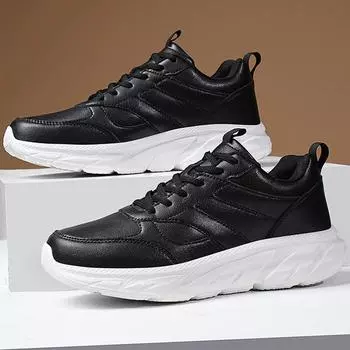 Весенне-осенняя мужская обувь большого размера из водонепроницаемой кожи, спортивная повседневная обувь 39 чёрный/белый