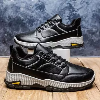 Весенне-осенняя мужская обувь из искусственной кожи, удобная незамерзающая спортивная обувь для отдыха, кружевная кожаная дорожная обувь 39 чёрный
