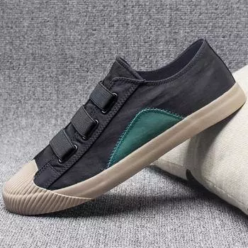Весенне-осенняя мужская парусиновая обувь, универсальная резиновая мужская повседневная обувь с круглым носком, мужские кроссовки на липучке на плоской подошве 6.5