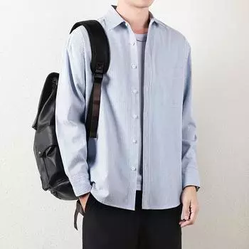 Весенне-осенняя мужская полосатая рубашка, новая универсальная модная повседневная рубашка с длинным рукавом S серый
