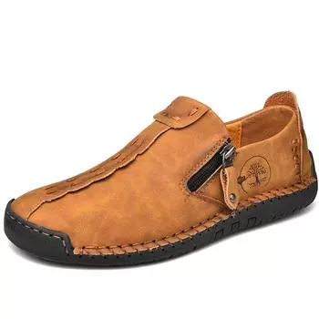 Весенне-осенняя мужская повседневная кожаная обувь, мужская обувь большого размера для вождения автомобиля, мужская дышащая повседневная обувь ручной работы 38 чёрный