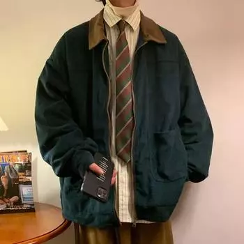 Весенне-осенняя мужская повседневная куртка большого размера из бархата с подобранными по цвету лацканами XXXXXL чёрный