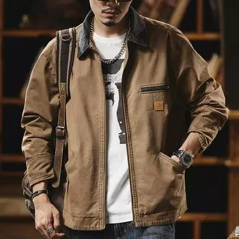 Весенне-осенняя мужская повседневная куртка-карго в стиле ретро XXXXL хаки
