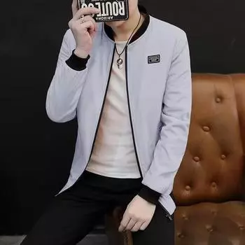 Весенне-осенняя мужская повседневная куртка, пальто, однотонная бейсбольная куртка с застежкой-молнией, ветровка, пальто, велосипедный костюм, универсальное пальто XXXXL чёрный