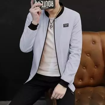 Весенне-осенняя мужская повседневная куртка, пальто, однотонная ветровка на молнии с бейсбольным воротником, велосипедный костюм, универсальное пальто S чёрный