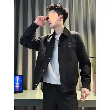 Весенне-осенняя мужская повседневная куртка с белыми лацканами, новая мужская одежда M чёрный