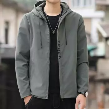 Весенне-осенняя мужская повседневная куртка с капюшоном, свободная спортивная модная куртка M серый