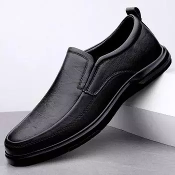 Весенне-осенняя мужская повседневная обувь, высококачественные лоферы без шнуровки из натуральной кожи, мужские непромокаемые офисные деловые туфли для мужчин 37 чёрный