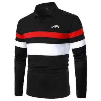 Весенне-осенняя мужская повседневная рубашка-поло с длинным рукавом, мужская рубашка-поло для гольфа Spell Color. L чёрный